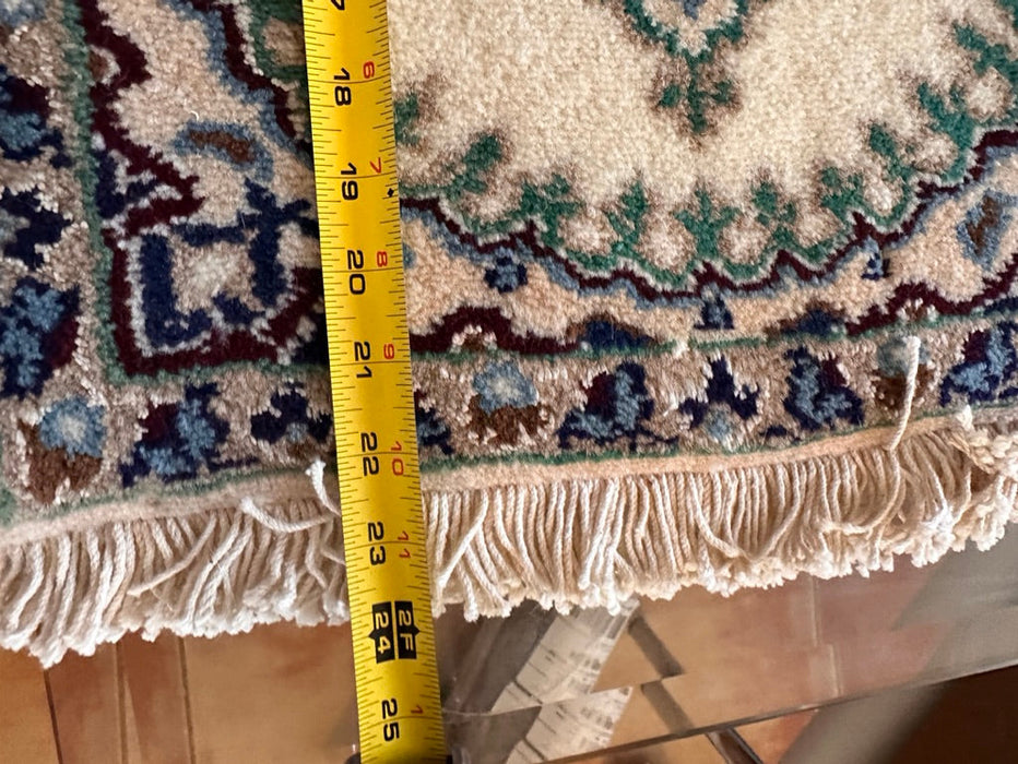 Persian Hand Knotted Small Rug- Nain Design, Wool & Silk accent, 22.5” x 16”, Small Beige Rug-EZ Jewelry and Decor