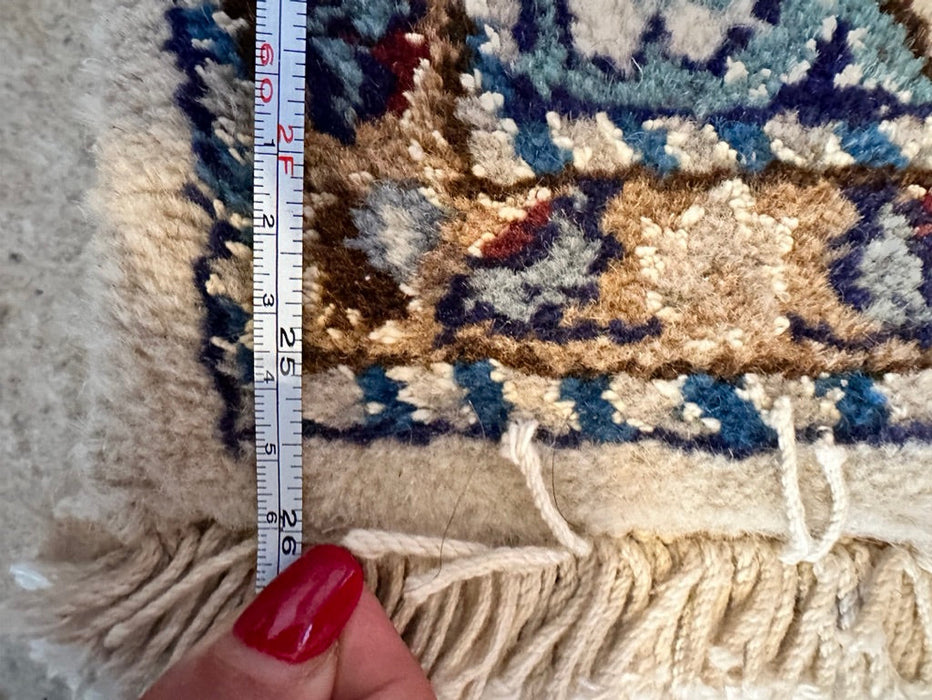 Persian Hand Knotted Small Rug- Nain Design, Wool & Silk accent, 24” x 15”-EZ Jewelry and Decor
