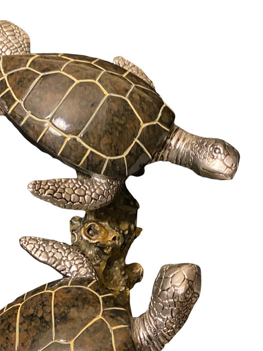 Vintage Sea Turtle Duet Figures, Hand Crafted, 12”-EZ Jewelry and Decor