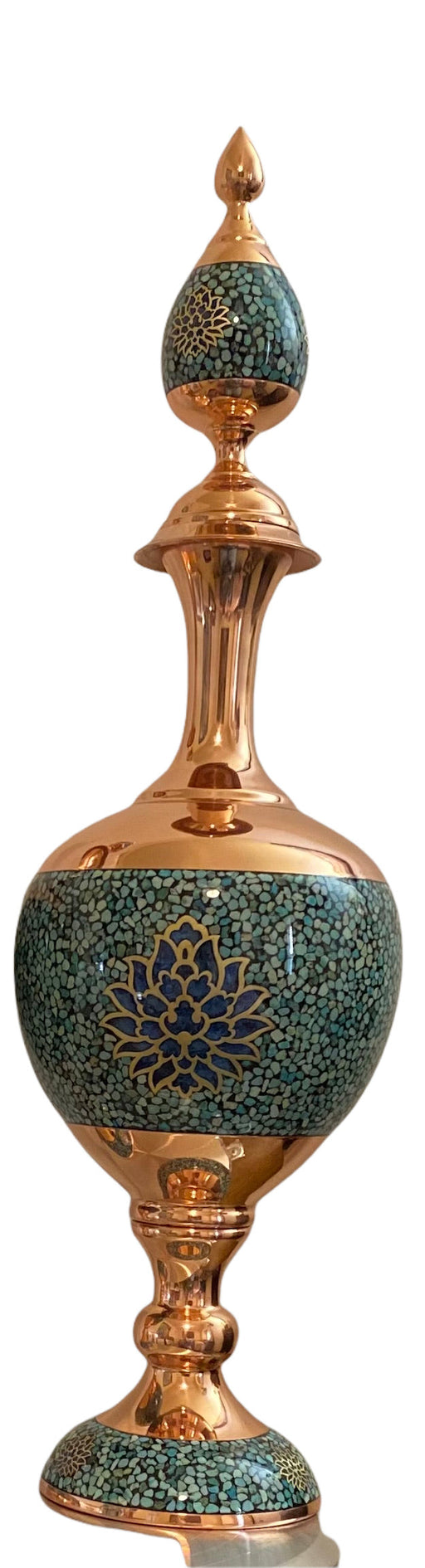 Genuine Turquoise Inlay Vessel with Toranj Design, FirouzeKoob,  Collectable Handcrafted Decoration, 23”, Signed by Aghajani-EZ Jewelry and Decor