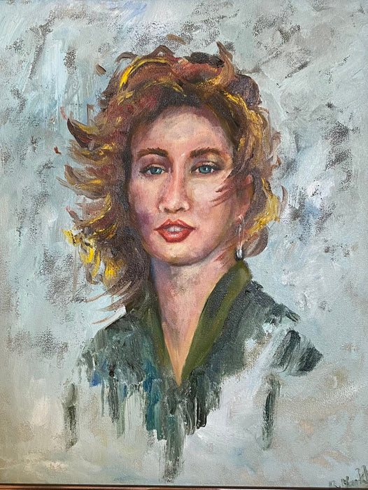 Portrait Oil Painting "Girl in Wind", Framed Original Oil Painting by R.Mansourkhani, 24” x 20”-EZ Jewelry and Decor