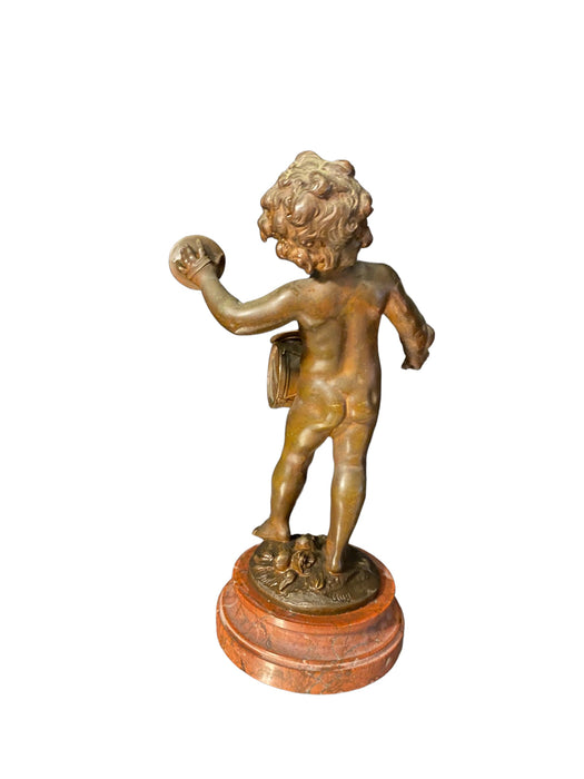 Antique Child Musician Patina Bronze by Auguste Moreau 8" tall (1834-1917) Signed, 8" tall-EZ Jewelry and Decor