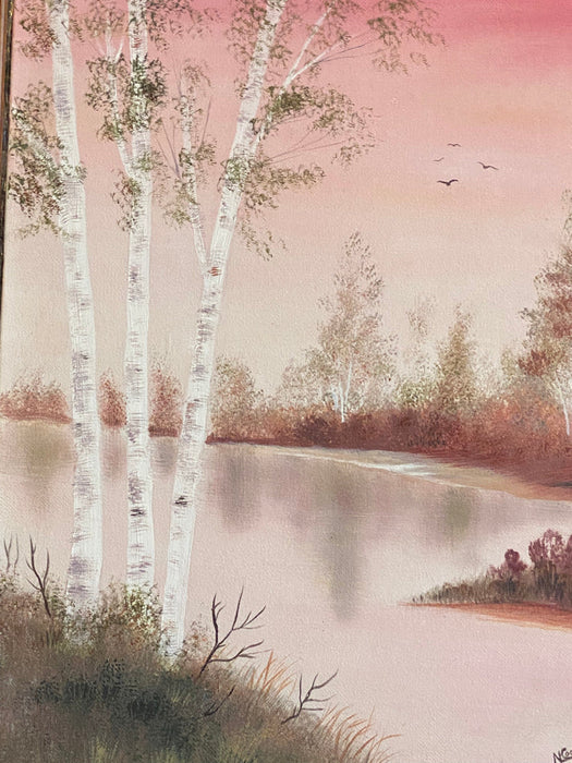 N. Cook, Pink Landscape, Framed Original Oil Painting, 16.5” x 13.5”-EZ Jewelry and Decor