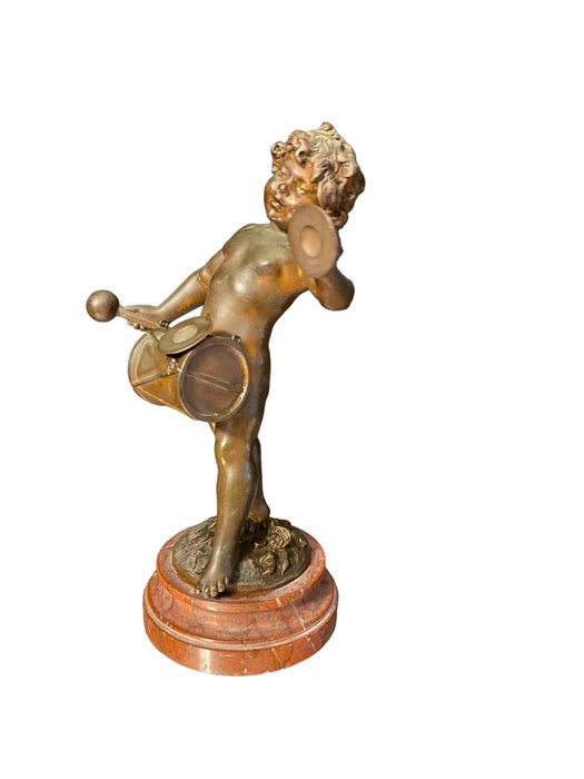 Antique Child Musician Patina Bronze by Auguste Moreau 8" tall (1834-1917) Signed, 8" tall-EZ Jewelry and Decor