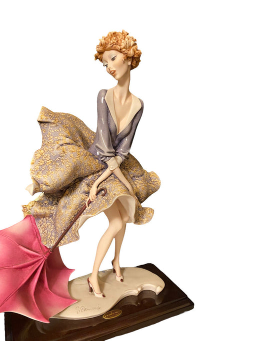 Vintage Giuseppe Armani "The Umbrella – Autumn” Figurine With Box 14.5"t , Hand Made, Hand Painted, Rare Retired, Signed-EZ Jewelry and Decor