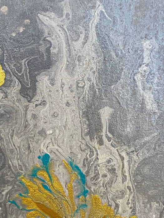 Golden Flowers Abstract Painting, Framed Original Painting, by R. Mansourkhani, 30.5” x  26”-EZ Jewelry and Decor