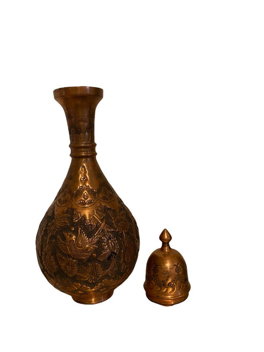 Persian Engraved Copper Handcrafted Vase, Ghalamzani. 11.5”-EZ Jewelry and Decor