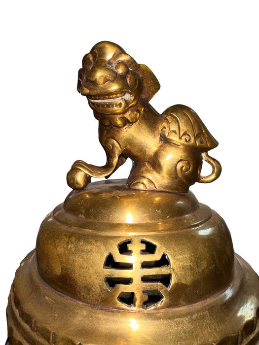Antique Early 20th Century Large Solid Brass Foo Dog Incense Burner Stands 18 in Tall , Chinese Antique Burner.-EZ Jewelry and Decor
