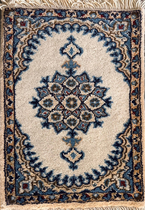 Persian Hand Knotted Small Rug- Nain Design, Wool & Silk accent, 23” x 16”-EZ Jewelry and Decor