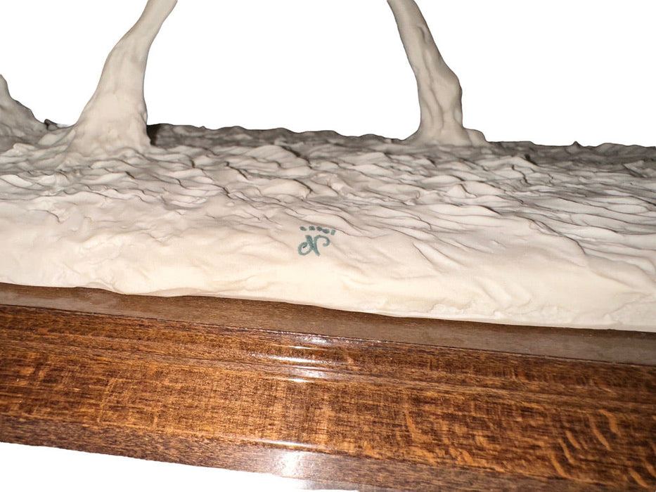 Vintage "Racing Greyhounds" by A. Belcari for Nuovo Capodimonte, White Bisque-ware on Wood, Greyhounds Sculpture, Made in Italy, Marked-EZ Jewelry and Decor