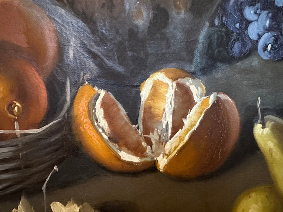 Jose Rosales, Still Life with Fruit & Jar, Framed Original Oil Painting, Signed. Framed 31” x 43”-EZ Jewelry and Decor