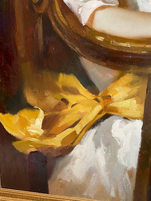A. Sinar, Young Girl In Chair, oil, 49” x 37”x 3.5"-EZ Jewelry and Decor