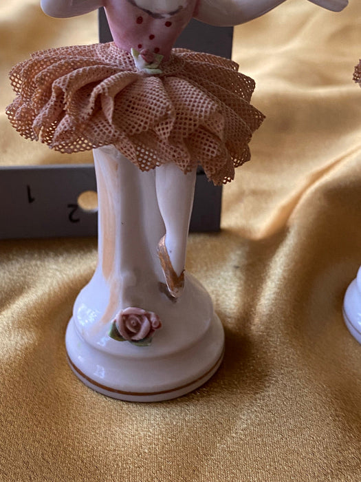 Two Lace Porcelain Ballerinas Figurines, One Rubber Baby on Chair-EZ Jewelry and Decor