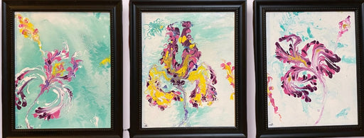 Iris,  Abstract Triptych Framed Original Paintings, Each Painting 24” x 20”, by artist R. Mansourkhani,-EZ Jewelry and Decor