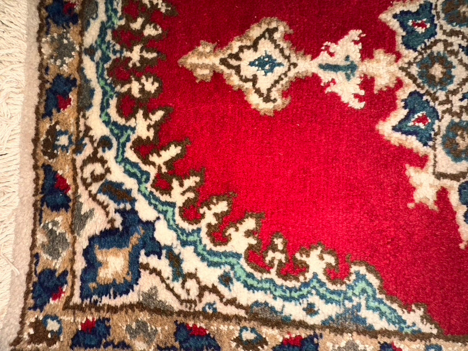 Persian Hand Knotted Small Rug- Nain Design, Wool & Silk accent, 24” x 15”, Red & Beige Rug-EZ Jewelry and Decor