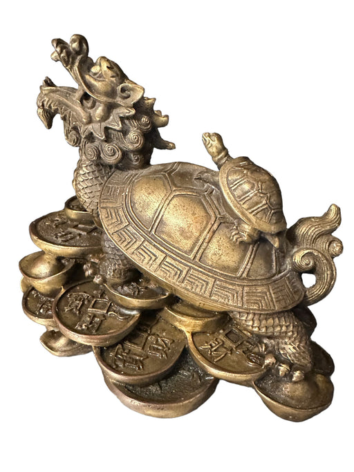 Vintage Chinese Copper Turtle-dragon Mother & Child Statue, 4.25” T-EZ Jewelry and Decor