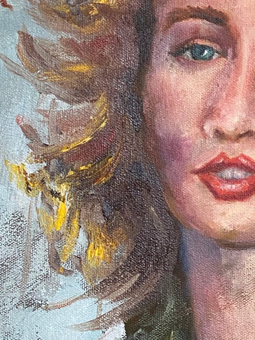 Portrait Oil Painting "Girl in Wind", Framed Original Oil Painting by R.Mansourkhani, 24” x 20”-EZ Jewelry and Decor