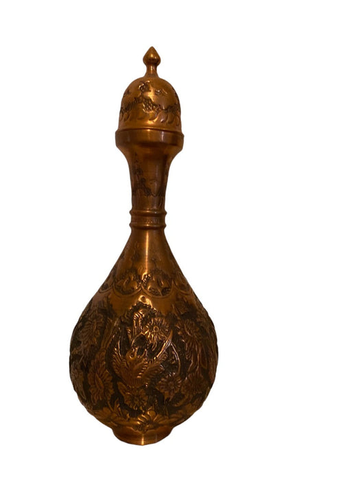 Persian Engraved Copper Handcrafted Vase, Ghalamzani. 11.5”-EZ Jewelry and Decor