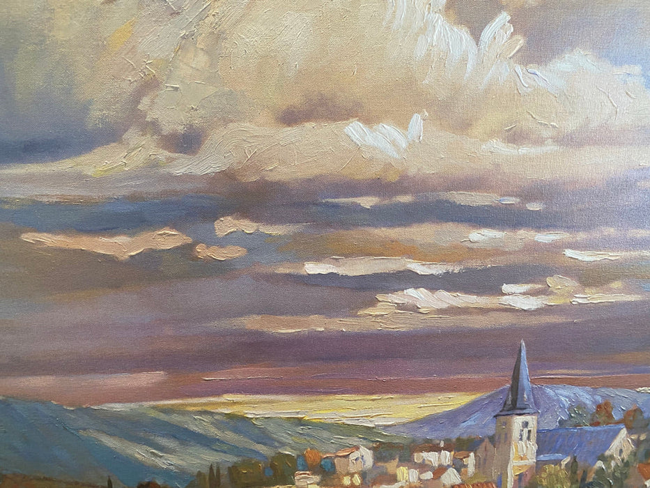 Max Hayslette, Village in The Sun, Oil Painting, 51” x 61”. Texture Print-EZ Jewelry and Decor