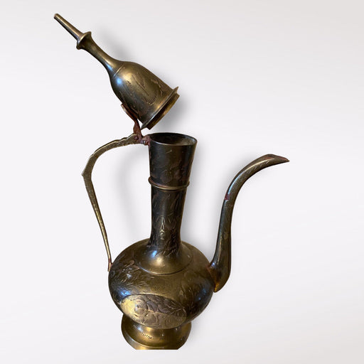 Semi Antique Eastern Brass Pitcher, Engraved and Handcrafted Pitcher 10” x 4”-EZ Jewelry and Decor