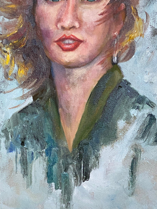 Portrait Oil Painting "Girl in Wind", Framed Original Oil Painting by R.Mansourkhani, 24” x 20”-EZ Jewelry and Decor