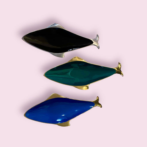 Large Fish Trays, Enameled Tray in Blue, Black, Green. Serving Tray/ Shelf Décor, Dresser Tray, Enameled Painted.16" L, 7" W.-EZ Jewelry and Decor