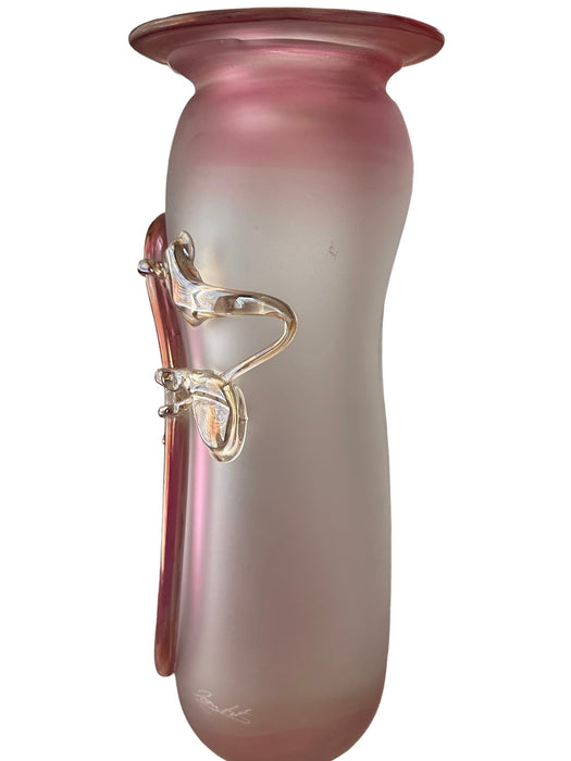 Vintage Gorgeous Hand Blown Art Glass Large Pink Vase. Modern Design Signed JoeArt, 14” T-EZ Jewelry and Decor