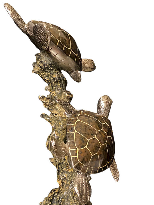 Vintage Sea Turtle Duet Figures, Hand Crafted, 12”-EZ Jewelry and Decor