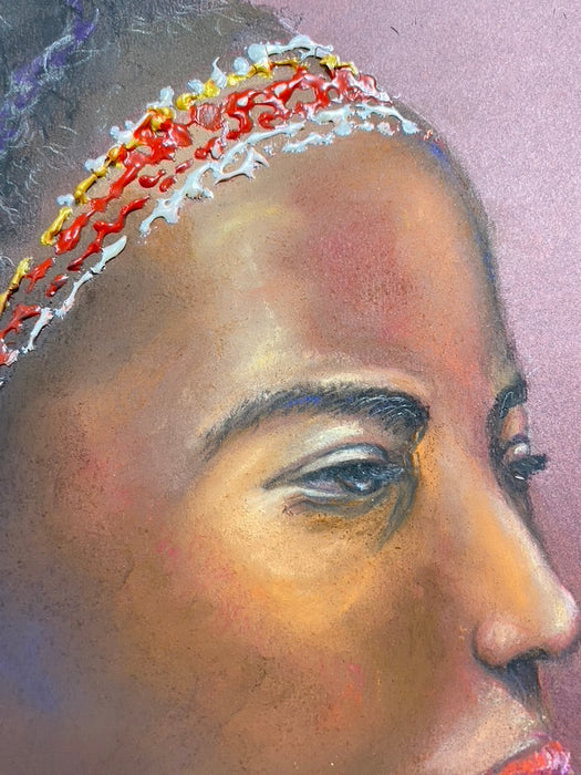R. Mansourkhani, African Beauty, Original Framed Painting/ Drawing, mixed media 38” x 26”-EZ Jewelry and Decor