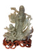 Rare Hand Carved Jade Statue: Man, Child, & Koi Fish on Carved Wooden Stand, 7.8” T, Japanese Sculpture-EZ Jewelry and Decor