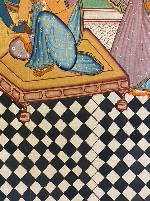 Lord Vishnu in Garden, Original Indian Miniature Art , 35" x 45"-EZ Jewelry and Decor
