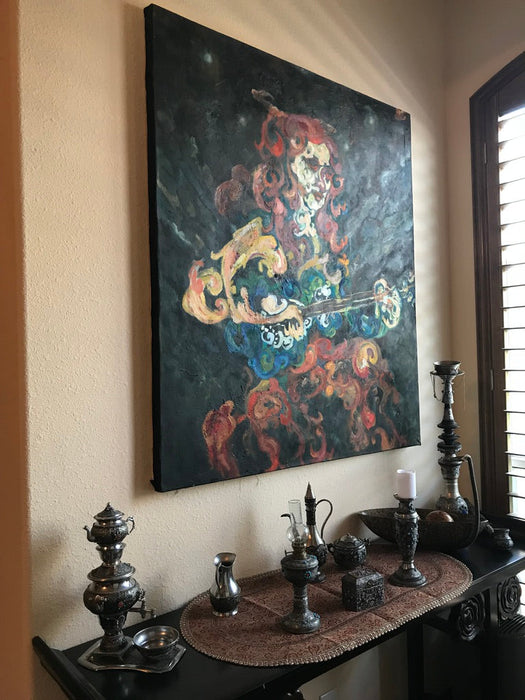 Mansourkhani Roya, Taar Player, Original Oil Painting, 48"x 42".-EZ Jewelry and Decor