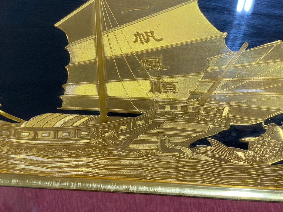 Framed Original Oriental artwork, Ships In Typhon, 9.5” x 17.5”-EZ Jewelry and Decor
