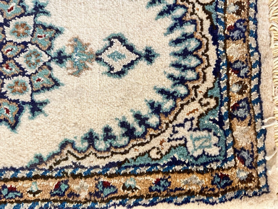 Persian Hand Knotted Small Rug- Nain Design, Wool & Silk accent, 24” x 15”-EZ Jewelry and Decor