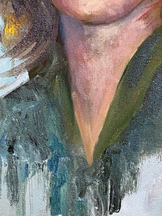 Portrait Oil Painting "Girl in Wind", Framed Original Oil Painting by R.Mansourkhani, 24” x 20”-EZ Jewelry and Decor