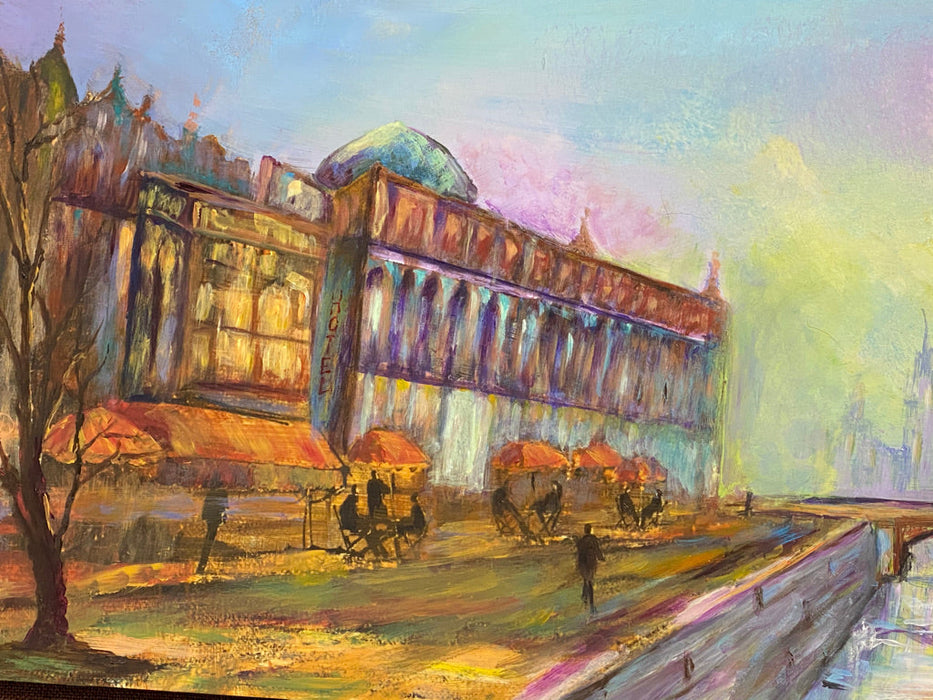 Roya Mansourkhani, Sundown Above A City, Acrylic, 23” x 50”-EZ Jewelry and Decor
