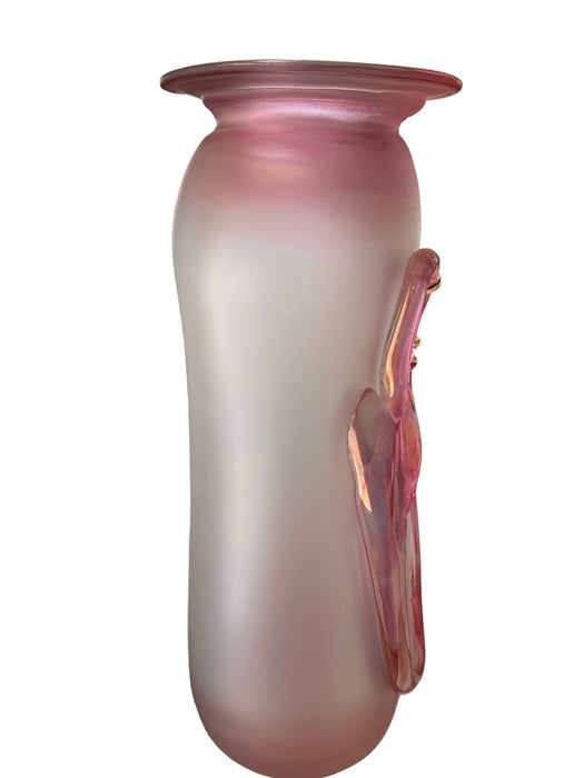 Vintage Gorgeous Hand Blown Art Glass Large Pink Vase. Modern Design Signed JoeArt, 14” T-EZ Jewelry and Decor