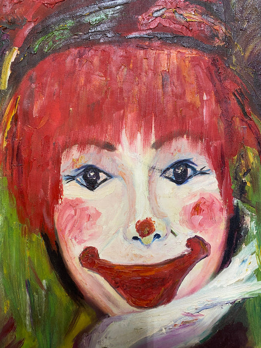 Shaida, Cheerful Clown, Oil Painting, 27" x 20.5"-EZ Jewelry and Decor