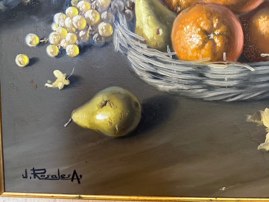 Jose Rosales, Still Life with Fruit & Jar, Framed Original Oil Painting, Signed. Framed 31” x 43”-EZ Jewelry and Decor