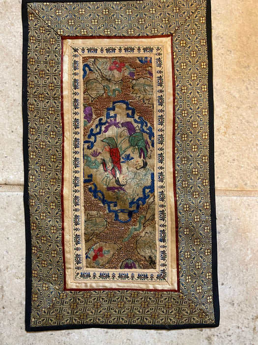Chinese Vintage Silk Embroidery Framed Panel, Hand Crafted Lovers, Early Republic, 11” x 17”-EZ Jewelry and Decor