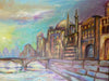Roya Mansourkhani, Sundown Above A City, Acrylic, 23” x 50”-EZ Jewelry and Decor