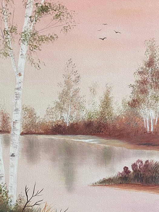 N. Cook, Pink Landscape, Framed Original Oil Painting, 16.5” x 13.5”-EZ Jewelry and Decor