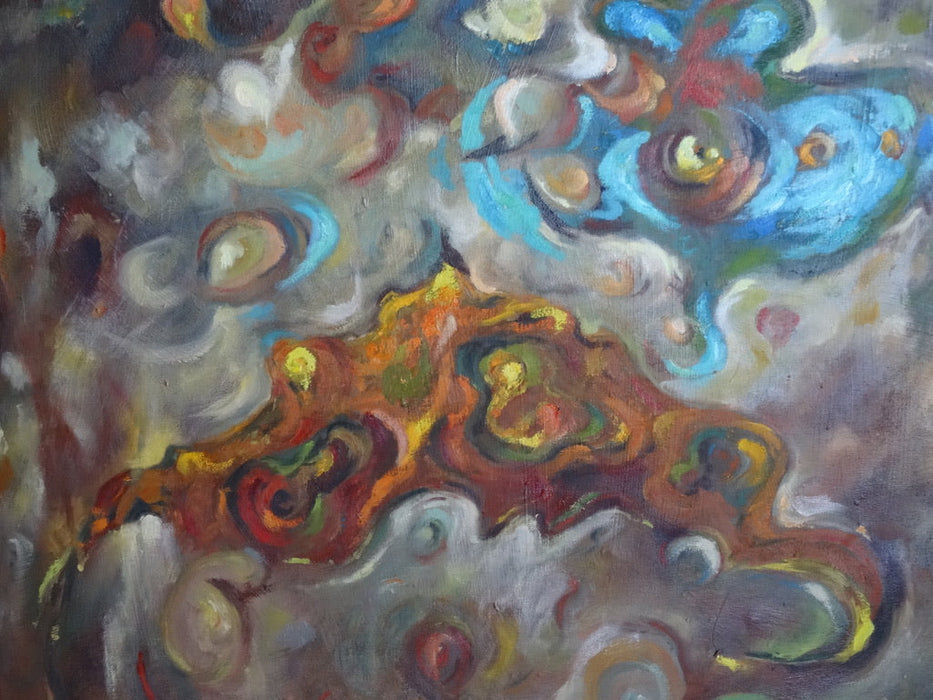 Blue Dome, Original Oil Painting.  Masque Abstract Painting, By R.Mansourkhani, 68" H x 49.5" W-EZ Jewelry and Decor