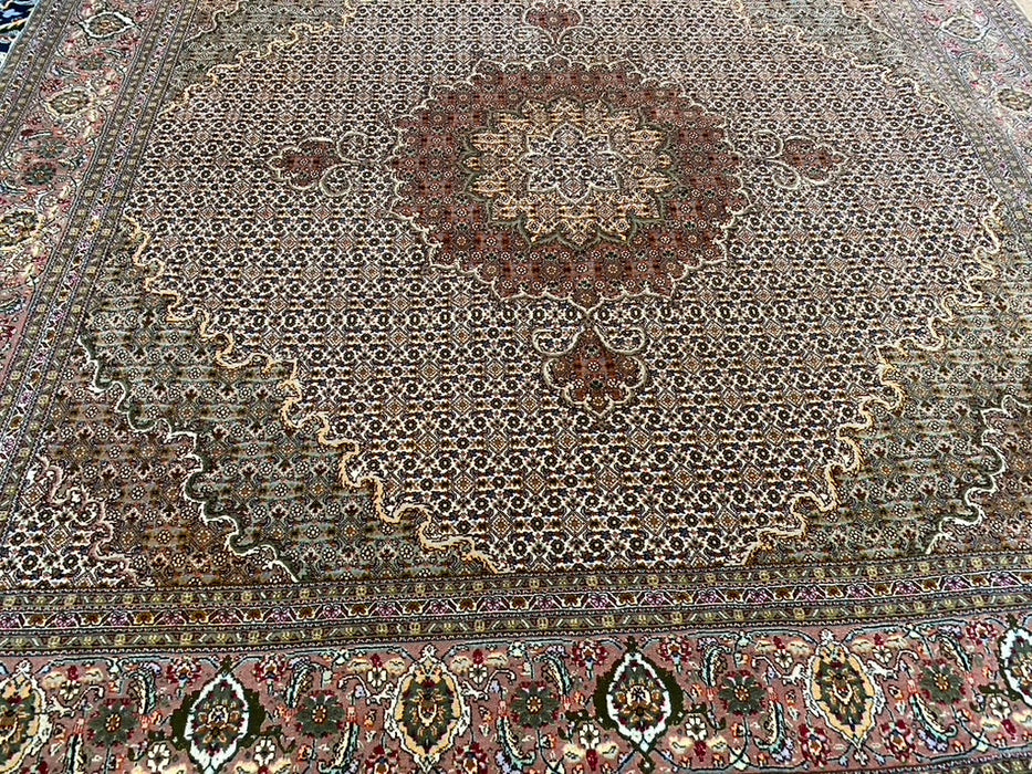 Persian Tabriz Mahi Rug, Hand Knotted Rug, Silk & Wool, 6'6"x6'6"-EZ Jewelry and Decor
