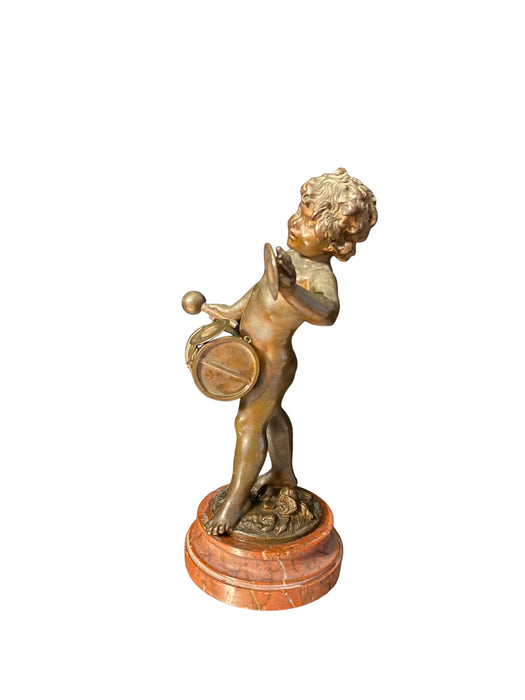 Antique Child Musician Patina Bronze by Auguste Moreau 8" tall (1834-1917) Signed, 8" tall-EZ Jewelry and Decor