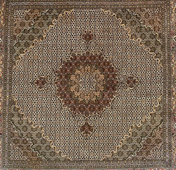 Persian Tabriz Mahi Rug, Hand Knotted Rug, Silk & Wool, 6'6"x6'6"-EZ Jewelry and Decor