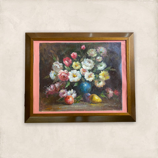 R. Wilcox, Flowers & Fruit. Framed Original Oil Painting, 28’ x 35”-EZ Jewelry and Decor
