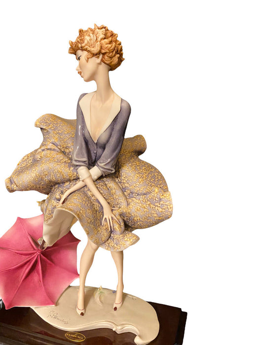 Vintage Giuseppe Armani "The Umbrella – Autumn” Figurine With Box 14.5"t , Hand Made, Hand Painted, Rare Retired, Signed-EZ Jewelry and Decor