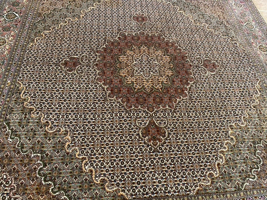 Persian Tabriz Mahi Rug, Hand Knotted Rug, Silk & Wool, 6'6"x6'6"-EZ Jewelry and Decor