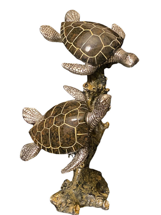 Vintage Sea Turtle Duet Figures, Hand Crafted, 12”-EZ Jewelry and Decor
